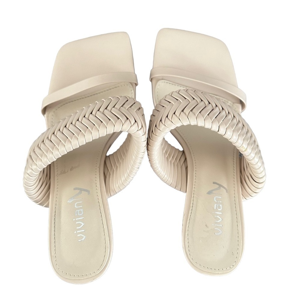Vivianly Woven Strap Heel in Bone Open Toe Heels Sandal Size 8